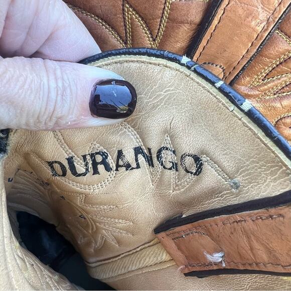 Vtg 90’s Durango Boots Men’s Size 11 EE Western Cowboy Embroidered Stitch Tan - Picture 9 of 11